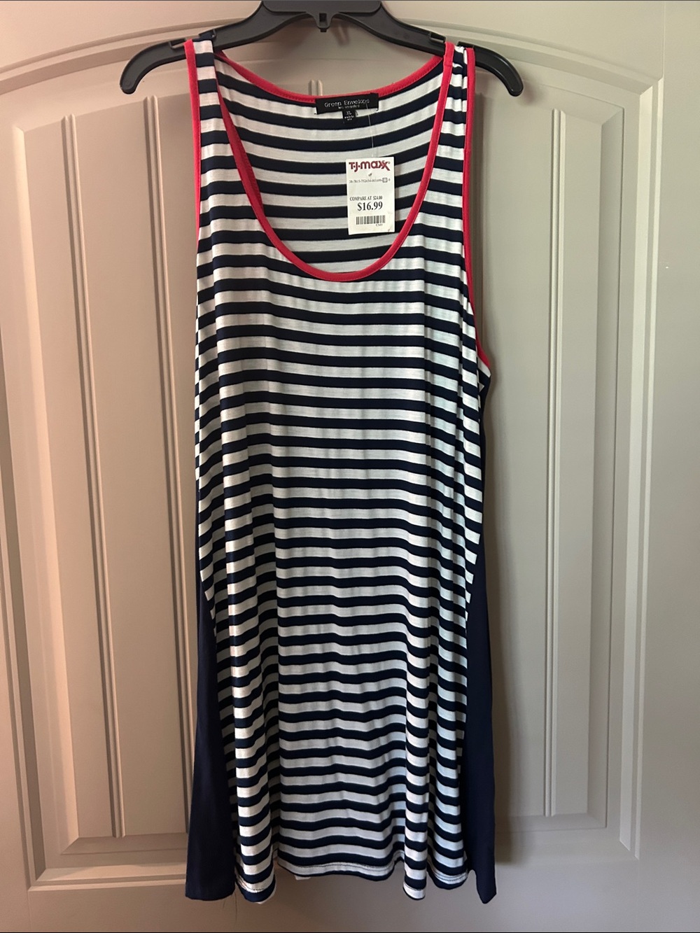 NWT Striped Tank Dress with Red Trim